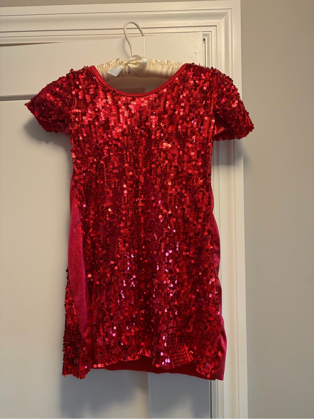Red Sequin Girl’s Dance Costume with Metallic Side Stripe